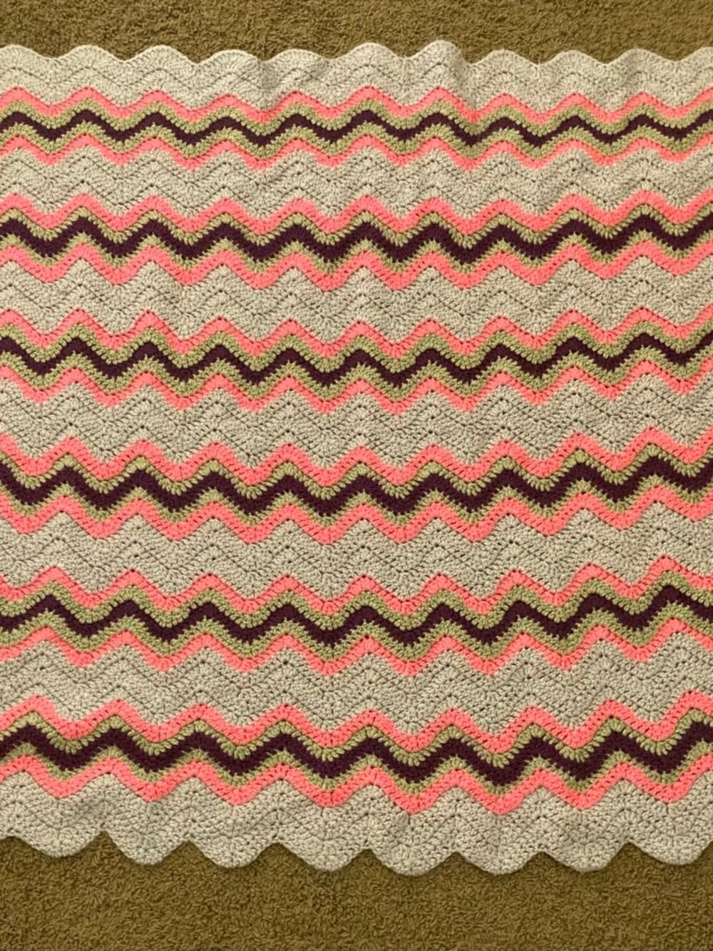 Handmade Crochet Chevron Baby Blanket Stroller Lap Throw Grey Pink Purple - Picture 6 of 6